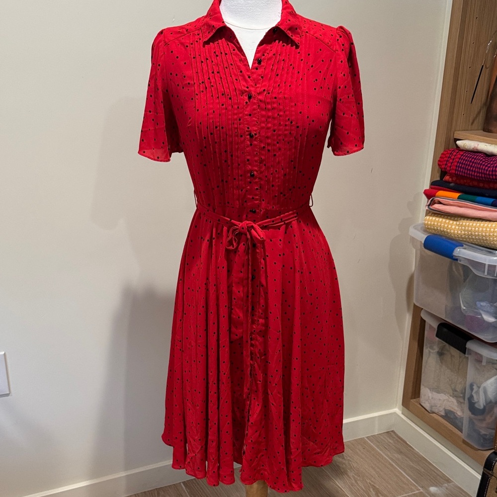 Nanette Lepore Red Button-Up Midi Dress